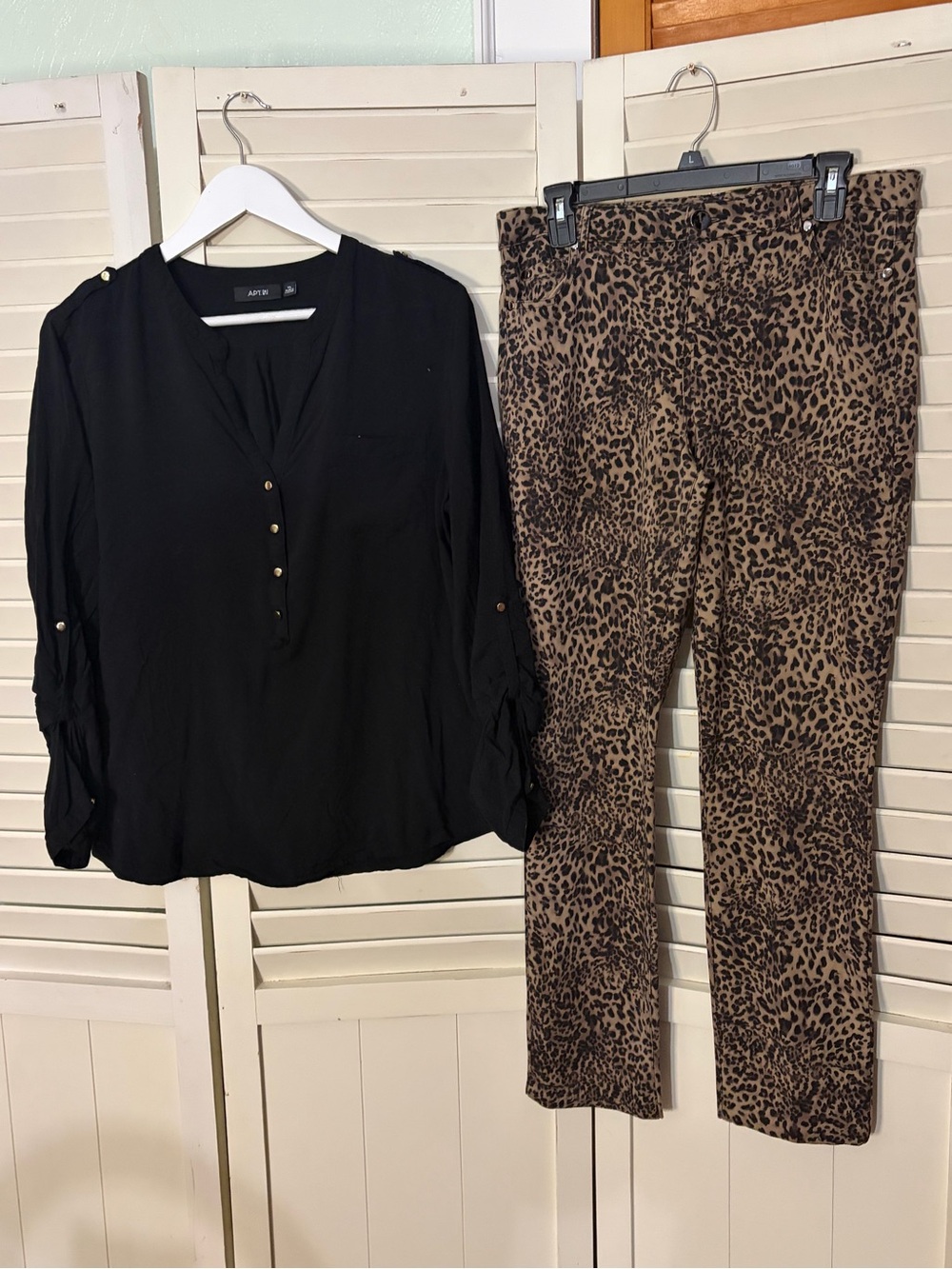 Two piece outfit including Tempo Paris trousers and an Apt. 9 Pop over top